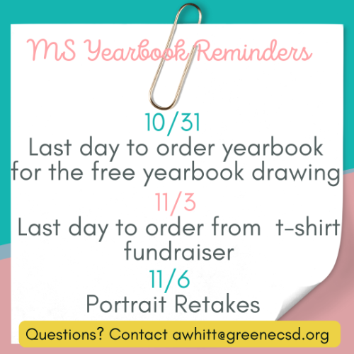 Middle School Yearbook Reminders!